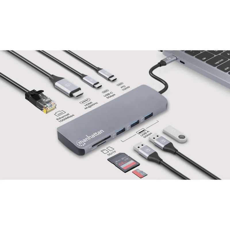 HUB MANHATTAN MULTIPORT USB-C PD 9-EN-1 A HDMI 4K