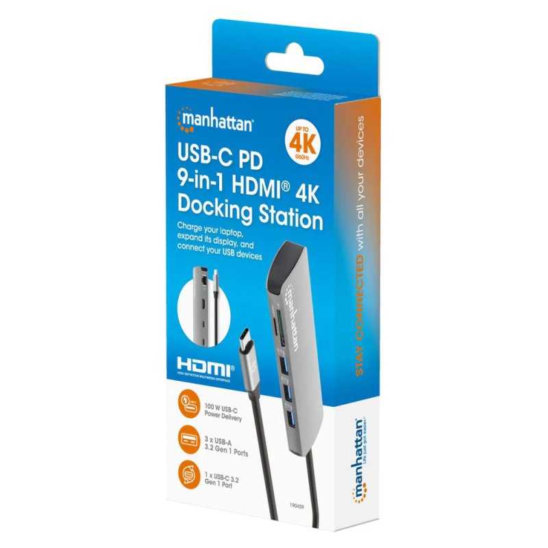 HUB MANHATTAN MULTIPORT USB-C PD 9-EN-1 A HDMI 4K