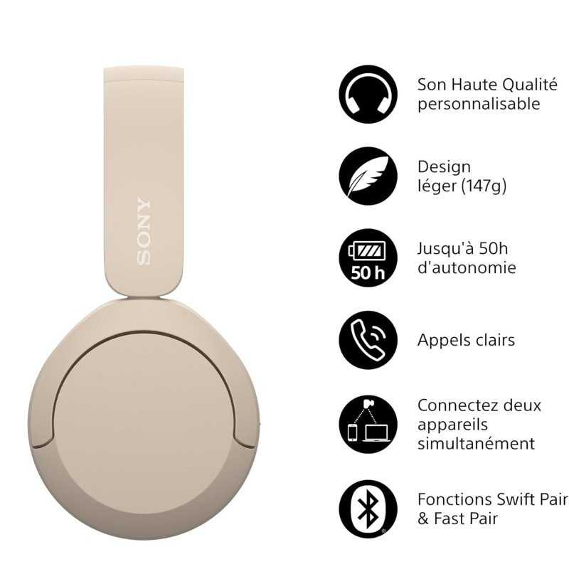 CASQUE SANS FIL SONY WH-CH520 - BEIGE